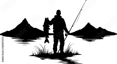 Mountain Fishing Trophy Catch Vector