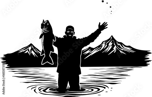 Mountain Fishing Trophy Catch Vector