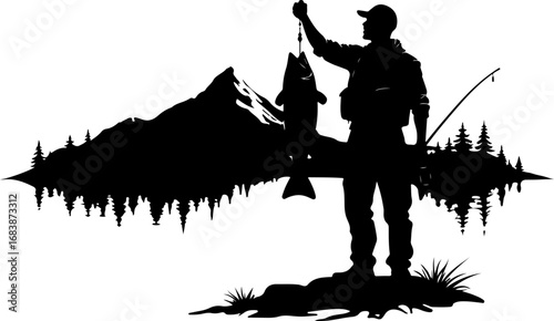Mountain Fishing Trophy Catch Vector