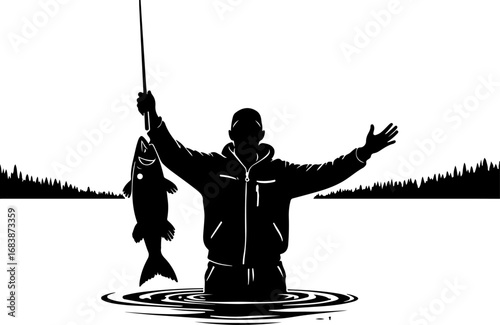 Mountain Fishing Trophy Catch Vector