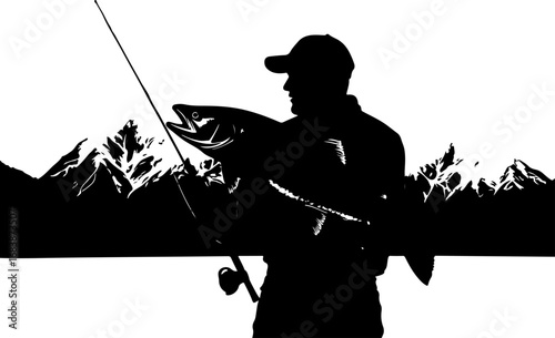 Mountain Fishing Trophy Catch Vector