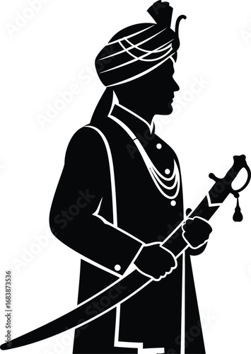 Silhouette of an Indian King Holding a Sword.