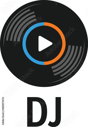 Modern DJ Logo with Vinyl Record Icon.