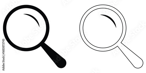 Magnifying search icon on isolated white background. Vector search icons set. Zoom logotype elements . EPS 10.