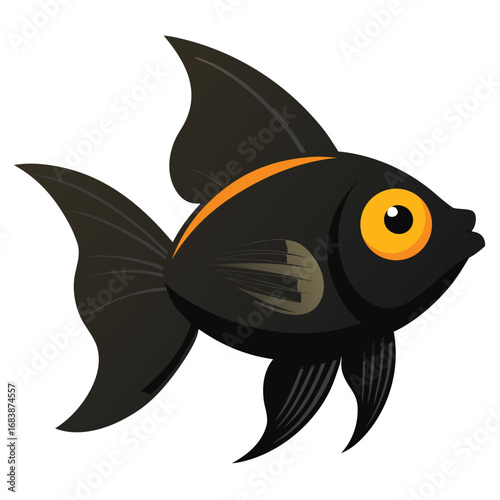 Cartoon Black Goldfish with Orange Stripe and Big Eyes vector illustration