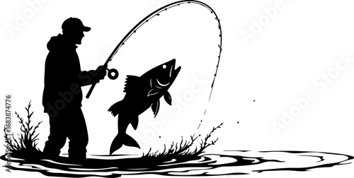 Mountain Fishing Trophy Catch Vector