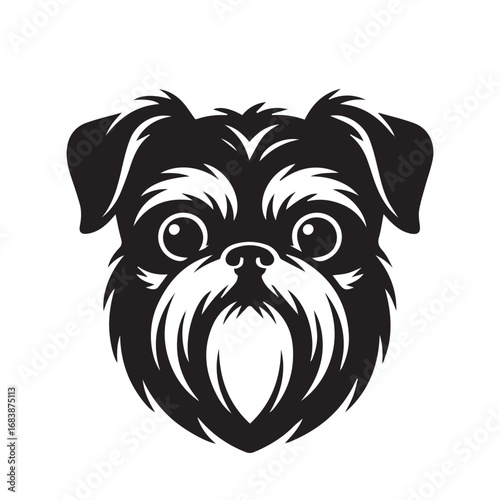 Brussels Griffon dog face black and white illustration for pet, toy breed, and domestic animal design