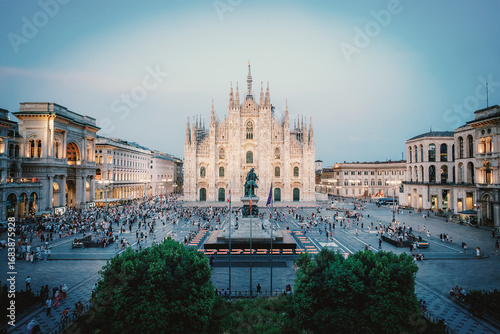 Milan, Italy: Front view of the Duomo, Piazza del Duomo, Cathedral Square