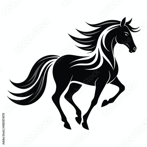 Dynamic Black And White Silhouette Of A Galloping Horse animal wildlife