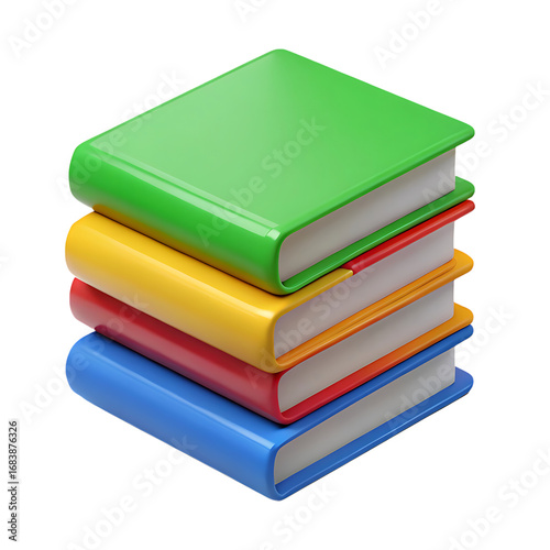 Stack of four colorful hardcover books isolated on white background
