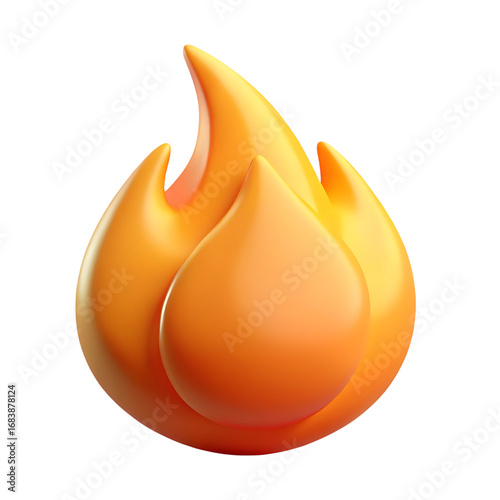 Stylized 3d flame icon with smooth curves isolated on white background