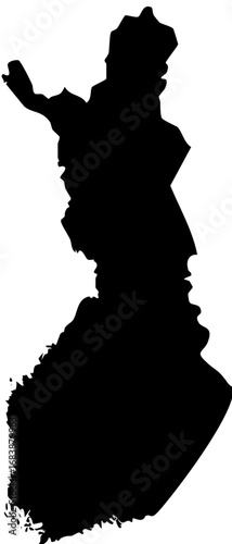 Black silhouette map of Finland country outline isolated on white background
