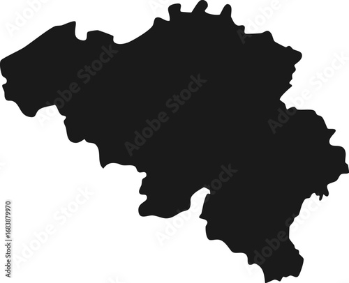 Black silhouette map of Belgium country outline isolated on white background