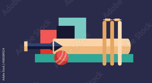 Cricket Sport Equipment Flat Vector Illustration.