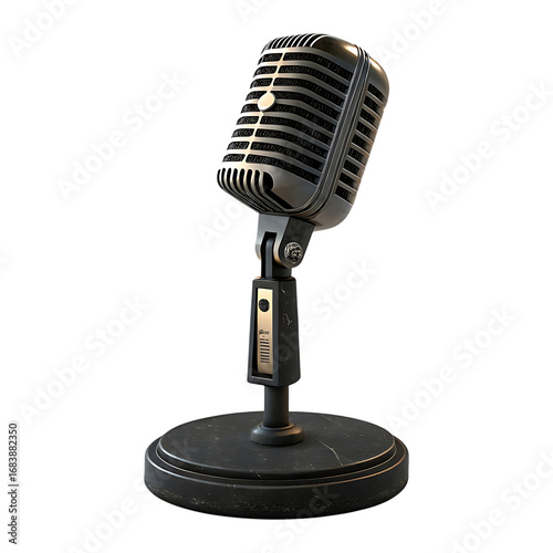 Vintage retro microphone on a stand isolated on white background