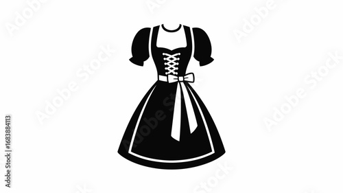 Traditional dirndl dress with laceup bodice and apron in black and white design