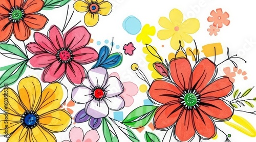 Vibrant hand-drawn floral design with bold colors, perfect for spring and summer creations