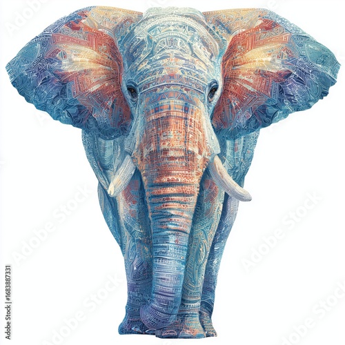 Majestic Elephant in Tribal Art Style , PNG isolated cut out image