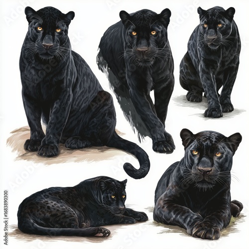Majestic Black Panther Collection , PNG isolated cut out image