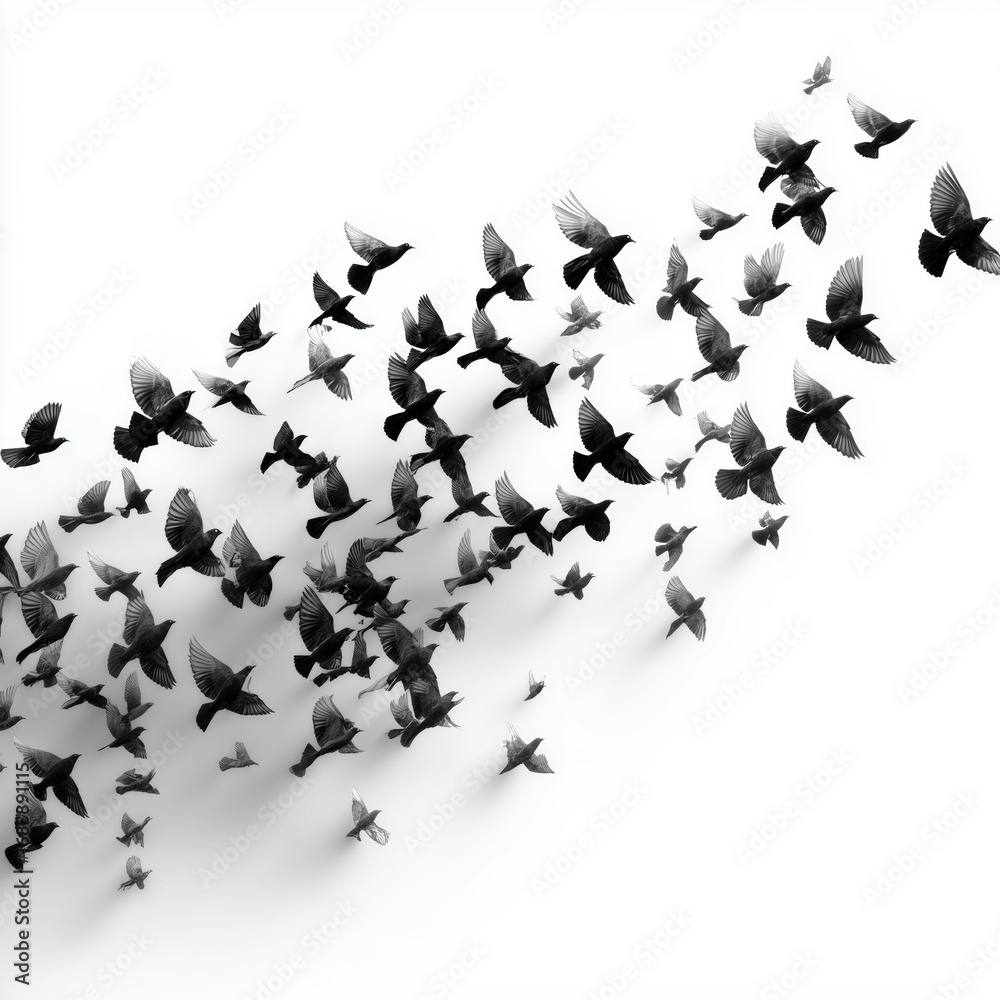 Naklejka premium A Stunning Flock of Birds in Flight , PNG isolated cut out image