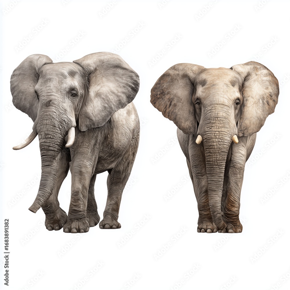Fototapeta premium Majestic Elephants in Artistic Portrait , PNG isolated cut out image