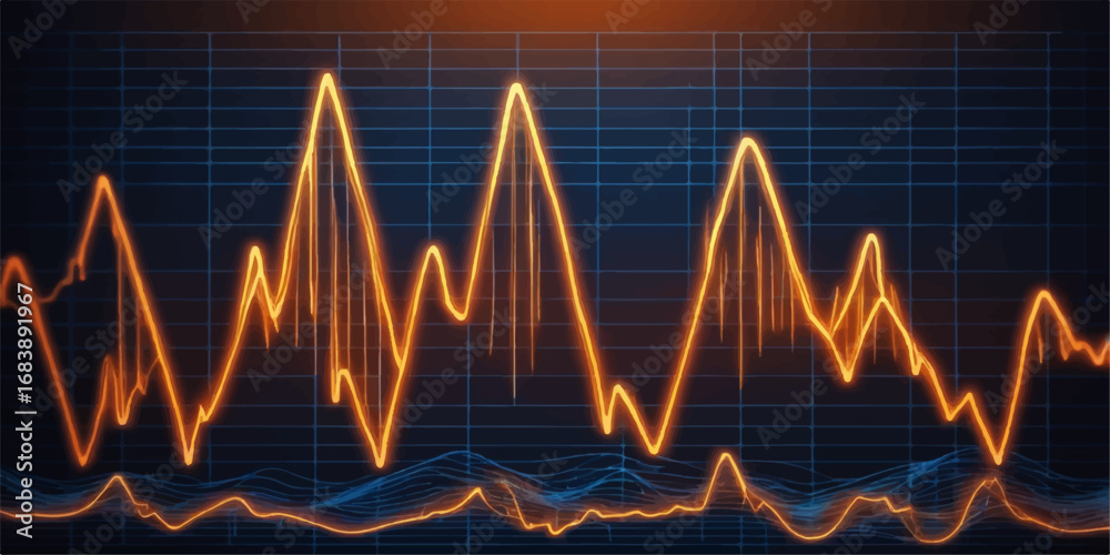 Naklejka premium A pulsating electrocardiogram heartbeat wave on a medical monitor graph illustrates the life and health of a patient