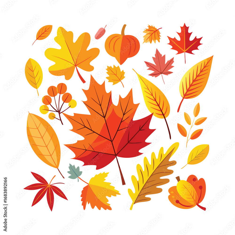 Fototapeta premium Vibrant assortment of autumn leaves and pumpkins