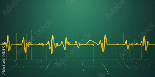 The medical monitor displays a green EKG heartbeat chart, illustrating a healthy and vital pulse rate
