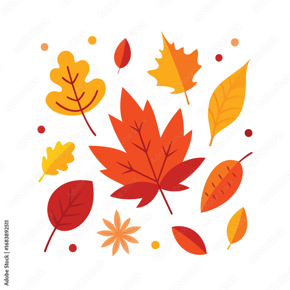 Naklejka premium Vibrant autumn leaves collection falling in a whimsical style