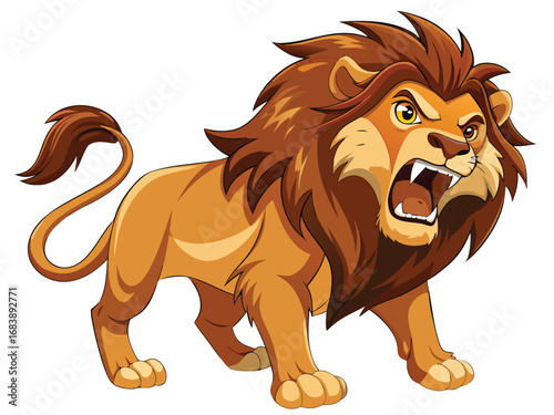 Fierce cartoon lion roaring aggressively showing teeth king of jungle majestic creature powerful animal vector