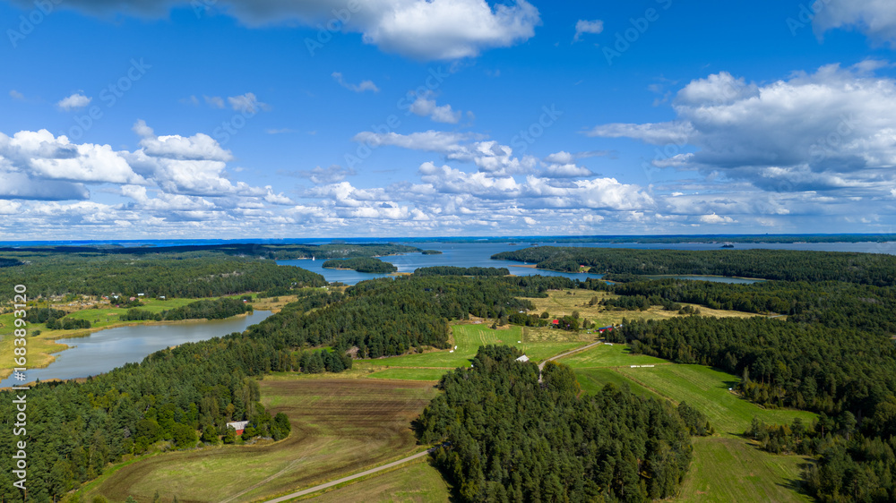 Obraz premium Summer Aerial View of Finnish Archipelago in Rymättylä, Finland