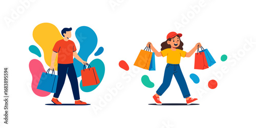 A girl and her father are returning from shopping