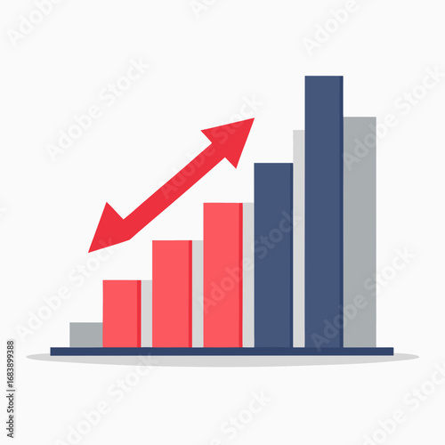 Flat design vector bar chart illustration with upward trend arrow for business growth analysis Free Download Flat design vector bar chart illustration with upward trend arrow for business growth analysis - GFXLoad