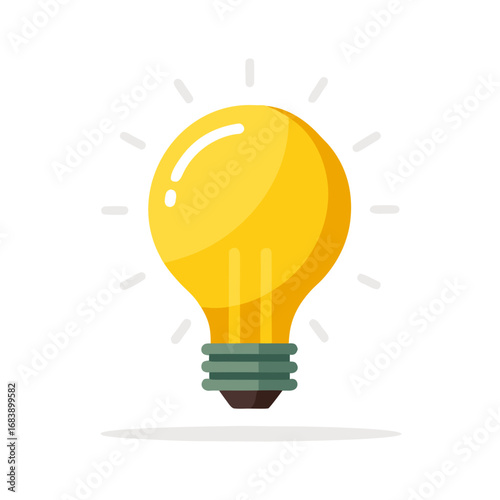 Glowing yellow lightbulb vector illustration for ideas and innovation flat design