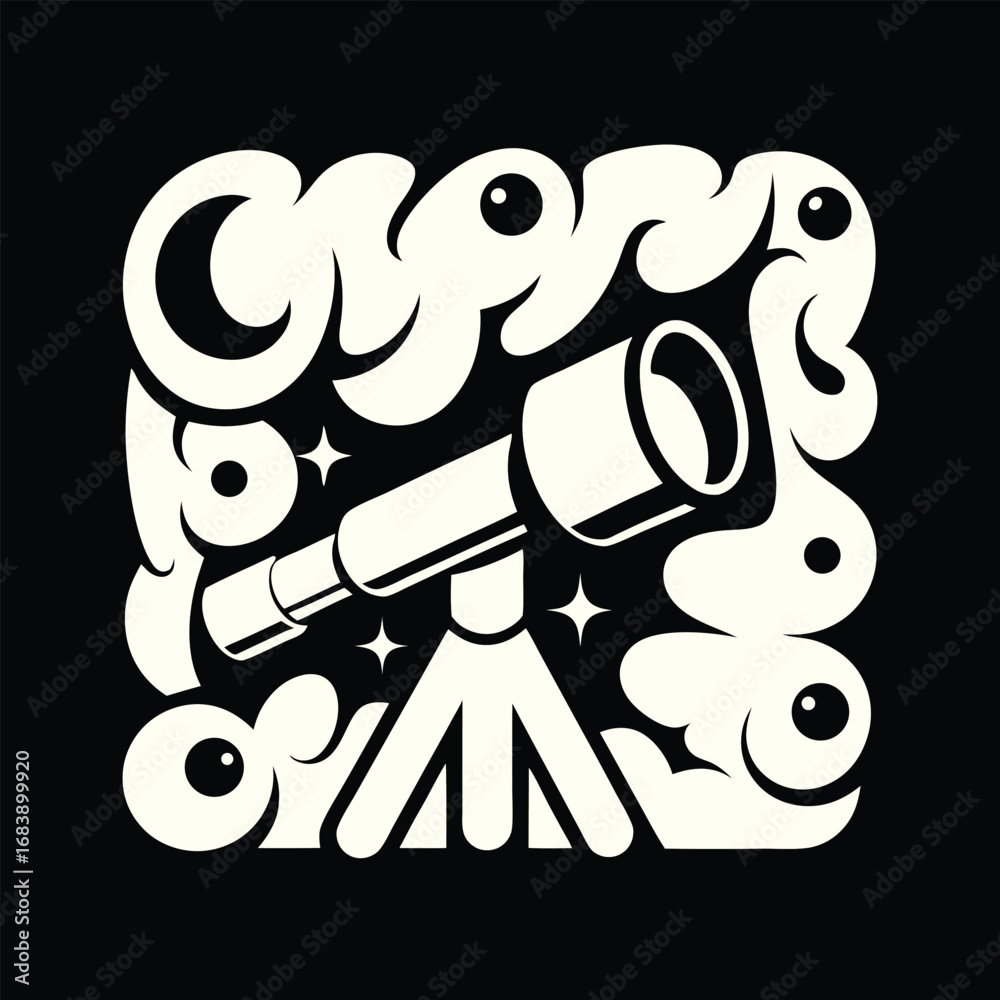 Fototapeta premium Retro Astronomy Illustration Whimsical Telescope Space Scene Design