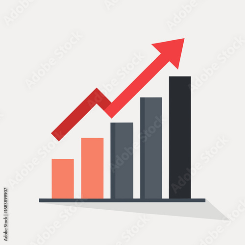 Flat design upward trending bar chart vector illustration for business growth and financial success