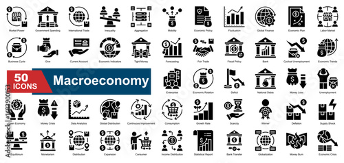 A collection of Macroeconomy icons. Covers labor markets, supply shocks, economic crises, globalization, and more. Great for dynamic presentations.