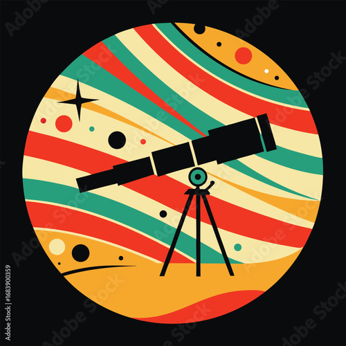 Retro Telescope and Starry Cosmic Background Vintage Exploration Science Astronomy Illustration Design