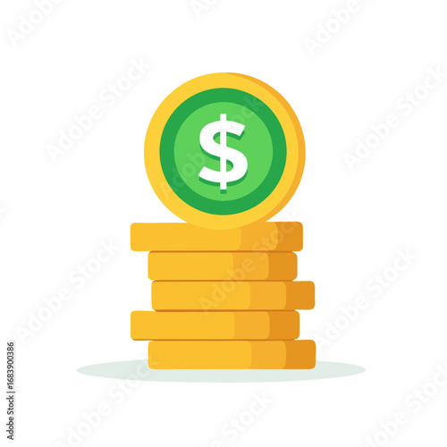 Flat design vector stack of gold coins with dollar symbol for finance and business
