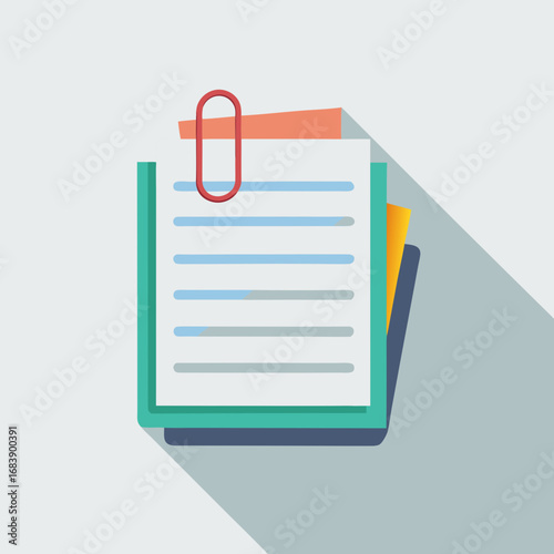 Flat design vector stack of documents paperwork with paperclip and pen illustration