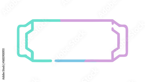 Outlined rectangular shape with decorative side extensions in pastel gradient colors design element