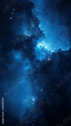 A mesmerizing vertical video shot of a deep blue galaxy, capturing the vastness of space with a cosmic, ethereal feel from a wide-angle perspective. Live mobile wallpaper.