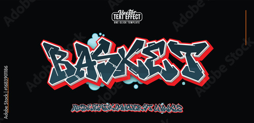 Basket logo graffiti font text effect, spray and street text style	