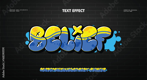 Belief, Colorful graffiti editable text style effect. Vector text effect with paint wall concept.	