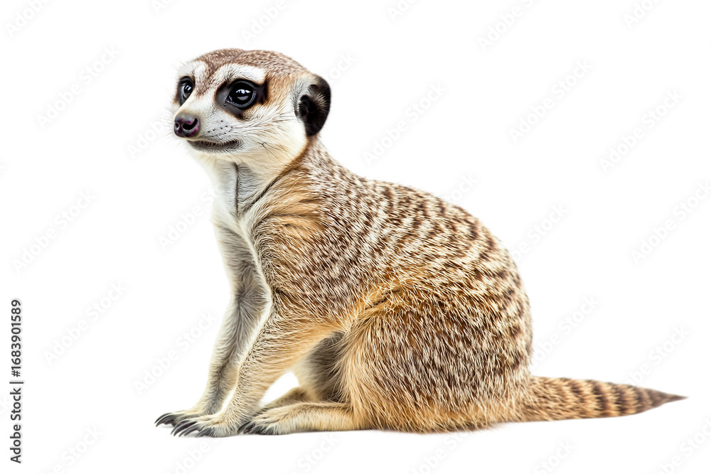 Fototapeta premium Standing Curious Meerkat Isolated on Transparent Background
