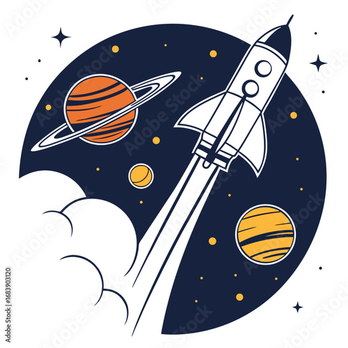 Retro Rocket Launching in Space Adventure and Exploration Science T-shirt Design