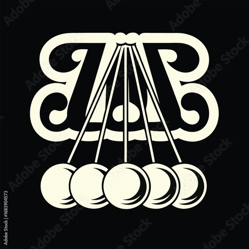 A Retro Style Science Illustration of Newtons Cradle