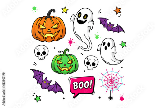 Halloween Skeleton Rapper Green Purple PNG on Transparent Background