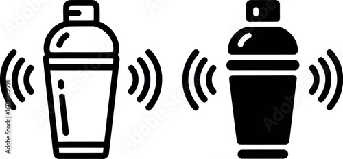 Two cocktail shakers, one in outline and one solid, both with radiating signals on either side