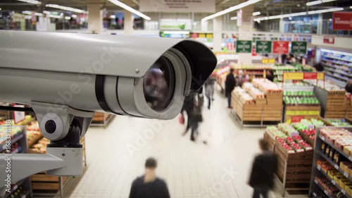 Supermarket CCTV camera monitors shoppers